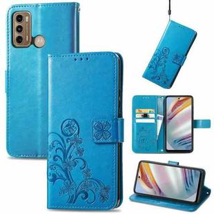 For Xiaomi Redmi Note 10 Pro 5G/Poco X3 GT Four-leaf Clasp Embossed Buckle Mobile Phone Protection Leather Case with Lanyard & Card Slot & Wallet & Bracket Function(Blue)