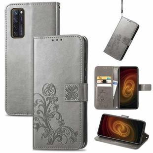 For ZTE AXON 20 5G Four-leaf Clasp Embossed Buckle Mobile Phone Protection Leather Case with Lanyard & Card Slot & Wallet & Bracket Function(Gray)