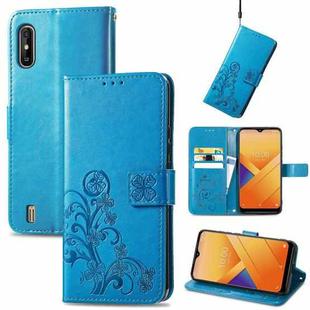 For Wiko Y81 Four-leaf Clasp Embossed Buckle Mobile Phone Protection Leather Case with Lanyard & Card Slot & Wallet & Bracket Function(Blue)