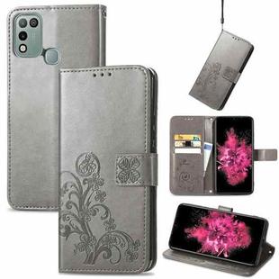 For INFINIX Hot 10 Play Four-leaf Clasp Embossed Buckle Mobile Phone Protection Leather Case with Lanyard & Card Slot & Wallet & Bracket Function(Gray)