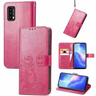 For Blackview A90 Four-leaf Clasp Embossed Buckle Mobile Phone Protection Leather Case with Lanyard & Card Slot & Wallet & Bracket Function(Magenta)