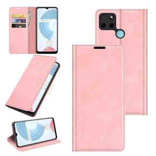 For OPPO Realme C21Y Retro-skin Business Magnetic Suction Leather Case with Holder & Card Slots & Wallet(Pink)
