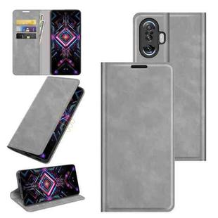 For Xiaomi Poco F3 GT Retro-skin Business Magnetic Suction Leather Case with Holder & Card Slots & Wallet(Grey)