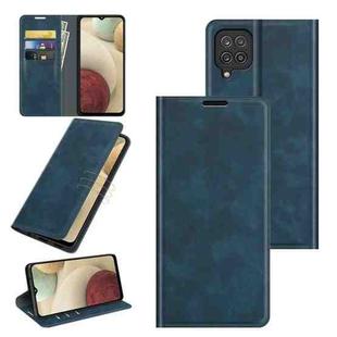 For Samsung Galaxy F12 / M12 Retro-skin Business Magnetic Suction Leather Case with Holder & Card Slots & Wallet(Dark Blue)
