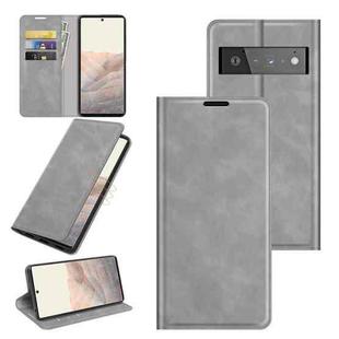 For Google Pixel 6 Pro Retro-skin Business Magnetic Suction Leather Case with Holder & Card Slots & Wallet(Grey)