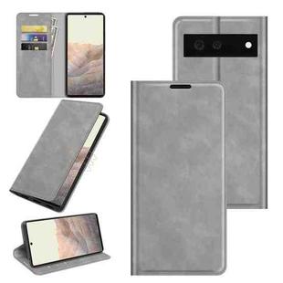 For Google Pixel 6 Retro-skin Business Magnetic Suction Leather Case with Holder & Card Slots & Wallet(Grey)