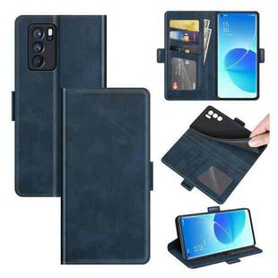 For OPPO Reno6 Pro 5G Dual-side Magnetic Buckle Horizontal Flip Leather Case with Holder & Card Slots & Wallet(Dark Blue)