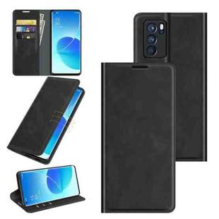 For OPPO Reno6 Pro 5G Retro-skin Business Magnetic Suction Leather Case with Holder & Card Slots & Wallet(Black)