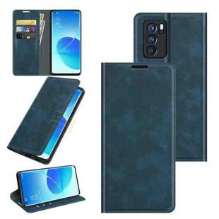 For OPPO Reno6 Pro 5G Retro-skin Business Magnetic Suction Leather Case with Holder & Card Slots & Wallet(Dark Blue)