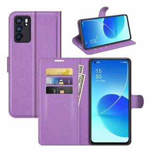 For OPPO Reno6 5G Litchi Texture Horizontal Flip Protective Case with Holder & Card Slots & Wallet(Purple)