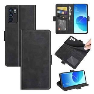 For OPPO Reno6 5G Dual-side Magnetic Buckle Horizontal Flip Leather Case with Holder & Card Slots & Wallet(Black)