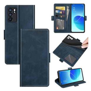 For OPPO Reno6 5G Dual-side Magnetic Buckle Horizontal Flip Leather Case with Holder & Card Slots & Wallet(Dark Blue)