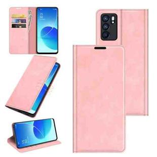 For OPPO Reno6 5G Retro-skin Business Magnetic Suction Leather Case with Holder & Card Slots & Wallet(Pink)