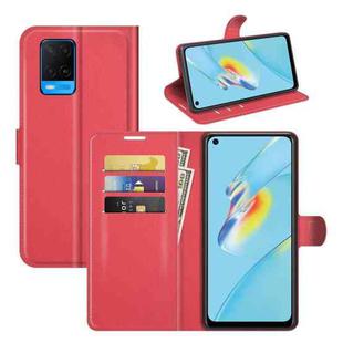 For OPPO A54 4G Litchi Texture Horizontal Flip Protective Case with Holder & Card Slots & Wallet(Red)