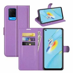 For OPPO A54 4G Litchi Texture Horizontal Flip Protective Case with Holder & Card Slots & Wallet(Purple)