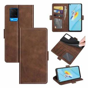 For OPPO A54 4G Dual-side Magnetic Buckle Horizontal Flip Leather Case with Holder & Card Slots & Wallet(Brown)