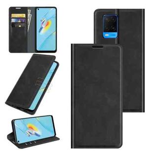 For OPPO A54 4G Retro-skin Business Magnetic Suction Leather Case with Holder & Card Slots & Wallet(Black)