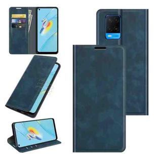 For OPPO A54 4G Retro-skin Business Magnetic Suction Leather Case with Holder & Card Slots & Wallet(Dark Blue)