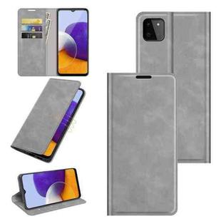 For Samsung Galaxy A22 5G Retro-skin Business Magnetic Suction Leather Case with Holder & Card Slots & Wallet(Grey)