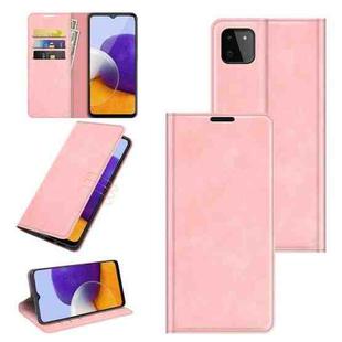 For Samsung Galaxy A22 5G Retro-skin Business Magnetic Suction Leather Case with Holder & Card Slots & Wallet(Pink)