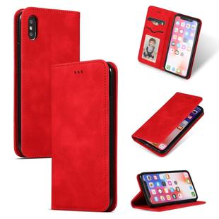 For iPhone XS Max Retro Skin Feel Business Magnetic Horizontal Flip Leather Case(Red)