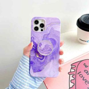 For iPhone 12 Pro Max Thickened TPU Glazed Marble Pattern Case with Folding Holder(Purple)