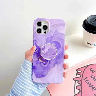 For iPhone 12 / 12 Pro Thickened TPU Glazed Marble Pattern Case with Folding Holder(Purple)