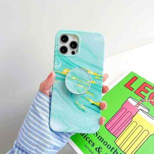 For iPhone 12 mini Thickened TPU Glazed Marble Pattern Case with Folding Holder(Green)