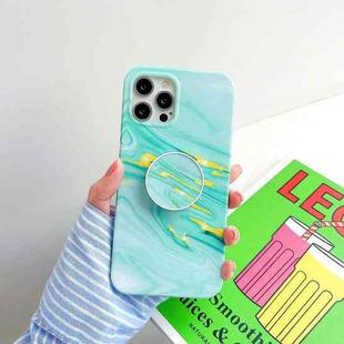 For iPhone 11 Pro Max Thickened TPU Glazed Marble Pattern Case with Folding Holder(Green)