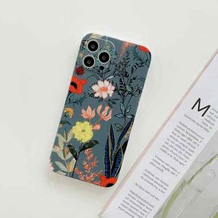 For iPhone 12 Pro Max Frosted Flowers Pattern IMD TPU Case(Green)