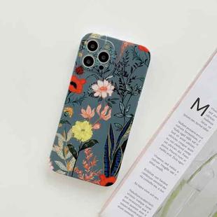For iPhone 12 Frosted Flowers Pattern IMD TPU Case(Green)
