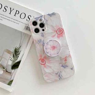 For iPhone 12 Frosted Flowers Pattern IMD TPU Case with Folding Holder(Pink)