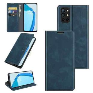 For OnePlus 9R Retro-skin Business Magnetic Suction Leather Case with Holder & Card Slots & Wallet(Dark Blue)