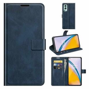 For OnePlus Nord 2 5G Retro Calf Pattern Buckle Horizontal Flip Leather Case with Holder & Card Slots & Wallet(Blue)