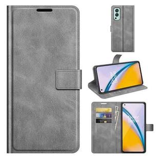 For OnePlus Nord 2 5G Retro Calf Pattern Buckle Horizontal Flip Leather Case with Holder & Card Slots & Wallet(Gray)