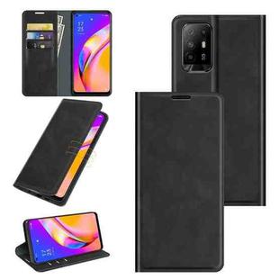 For OPPO A94 5G / F19 Pro+ 5G / Reno5 Z Retro-skin Business Magnetic Suction Leather Case with Holder & Card Slots & Wallet(Black)