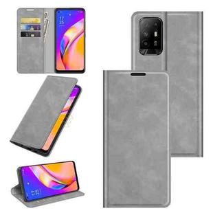 For OPPO A94 5G / F19 Pro+ 5G / Reno5 Z Retro-skin Business Magnetic Suction Leather Case with Holder & Card Slots & Wallet(Grey)