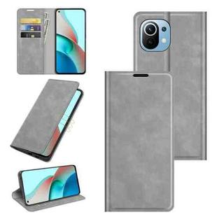 For Xiaomi Mi 11 Lite Retro-skin Business Magnetic Suction Leather Case with Holder & Card Slots & Wallet(Grey)