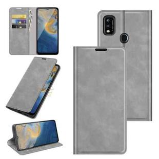For ZTE Blade A51 Retro-skin Business Magnetic Suction Leather Case with Holder & Card Slots & Wallet(Grey)