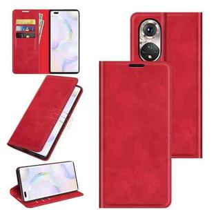 For Honor 50 Pro Retro-skin Business Magnetic Suction Leather Case with Holder & Card Slots & Wallet(Red)