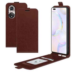 For Honor 50 Pro R64 Texture Single Vertical Flip Leather Protective Case with Card Slots & Photo Frame(Brown)