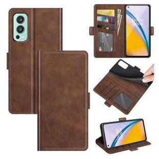 For OnePlus Nord 2 5G Dual-side Magnetic Buckle Horizontal Flip Leather Case with Holder & Card Slots & Wallet(Brown)