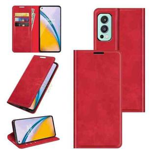 For OnePlus Nord 2 5G Retro-skin Business Magnetic Suction Leather Case with Holder & Card Slots & Wallet(Red)