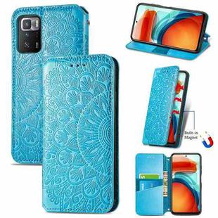 For Xiaomi Redmi Note 10 Pro 5G / Poco X3 GT Blooming Mandala Embossed Pattern Magnetic Horizontal Flip Leather Case with Holder & Card Slots & Wallet(Blue)