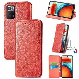 For Xiaomi Redmi Note 10 Pro 5G / Poco X3 GT Blooming Mandala Embossed Pattern Magnetic Horizontal Flip Leather Case with Holder & Card Slots & Wallet(Red)