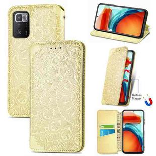 For Xiaomi Redmi Note 10 Pro 5G / Poco X3 GT Blooming Mandala Embossed Pattern Magnetic Horizontal Flip Leather Case with Holder & Card Slots & Wallet(Yellow)