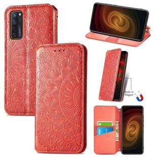 For ZTE Axon 20 5G Blooming Mandala Embossed Pattern Magnetic Horizontal Flip Leather Case with Holder & Card Slots & Wallet(Red)