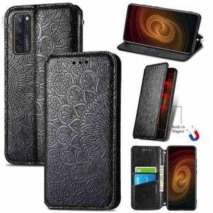 For ZTE Axon 20 5G Blooming Mandala Embossed Pattern Magnetic Horizontal Flip Leather Case with Holder & Card Slots & Wallet(Black)