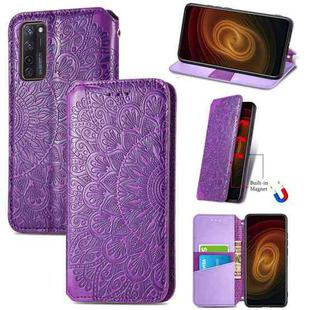 For ZTE Axon 20 5G Blooming Mandala Embossed Pattern Magnetic Horizontal Flip Leather Case with Holder & Card Slots & Wallet(Purple)