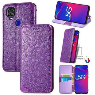 For ZTE Axon 11 SE 5G Blooming Mandala Embossed Pattern Magnetic Horizontal Flip Leather Case with Holder & Card Slots & Wallet(Purple)